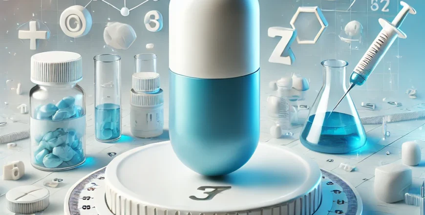 DALL·E 2025-01-21 12.52.42 - A 3D-rendered image for an online course titled 'Basic Pharmaceutical Calculations.' The central focus is a large, realistic pill or capsule placed in.png